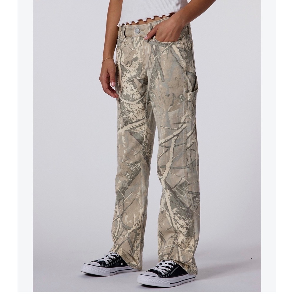 RSQ Low Rise Baggy Camo Cargo Carpenter Pants Streetwear Utility Y2K 30 Grunge
